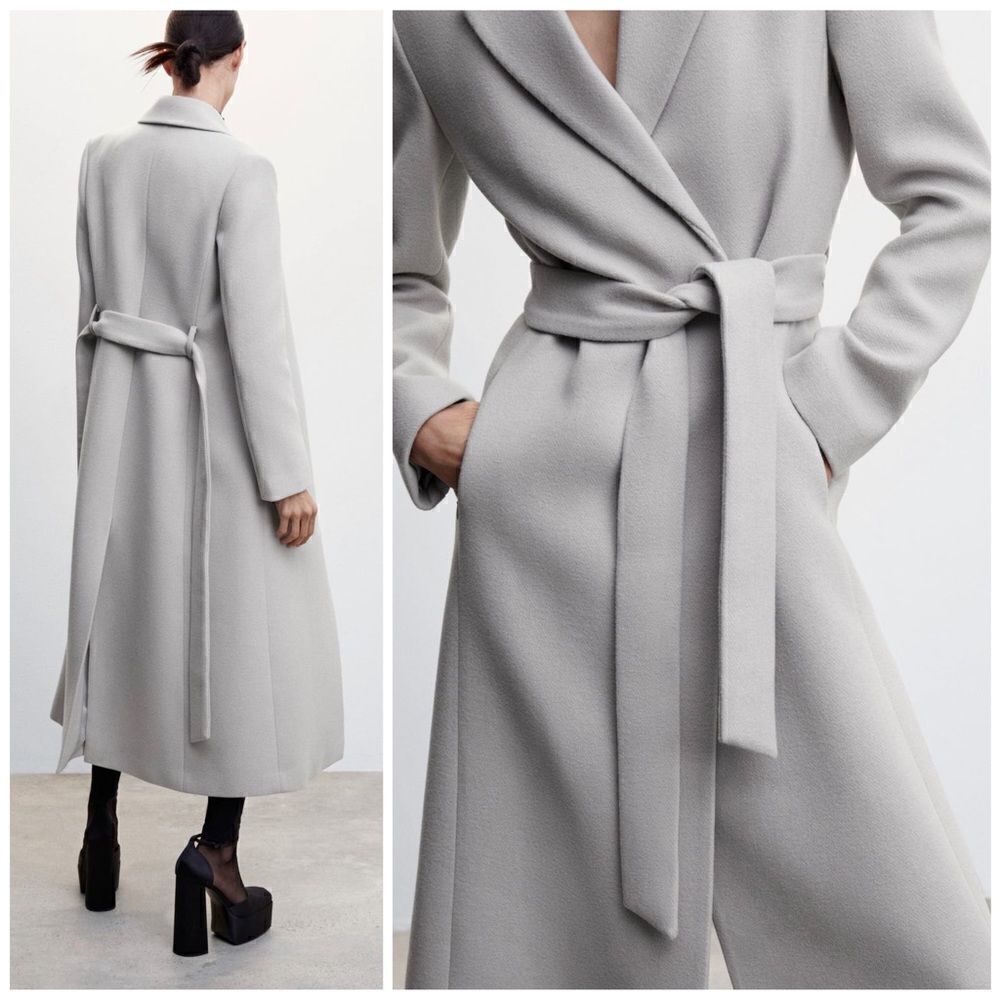 Mango Wool Blend Grey Coat Detachable Collar New - Picture 3 of 4